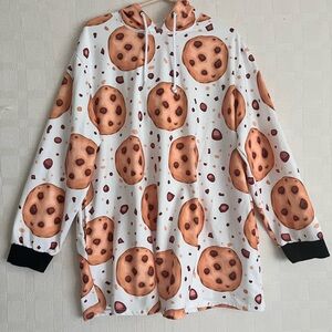 Cookie Print Hoodie Women’s Sweatshirt 2X Soft - White & Brown